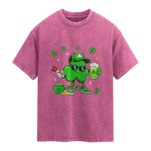 St Patricks Day Shamrock Darts And Beer Lover Gift Washed Cotton T-Shirt