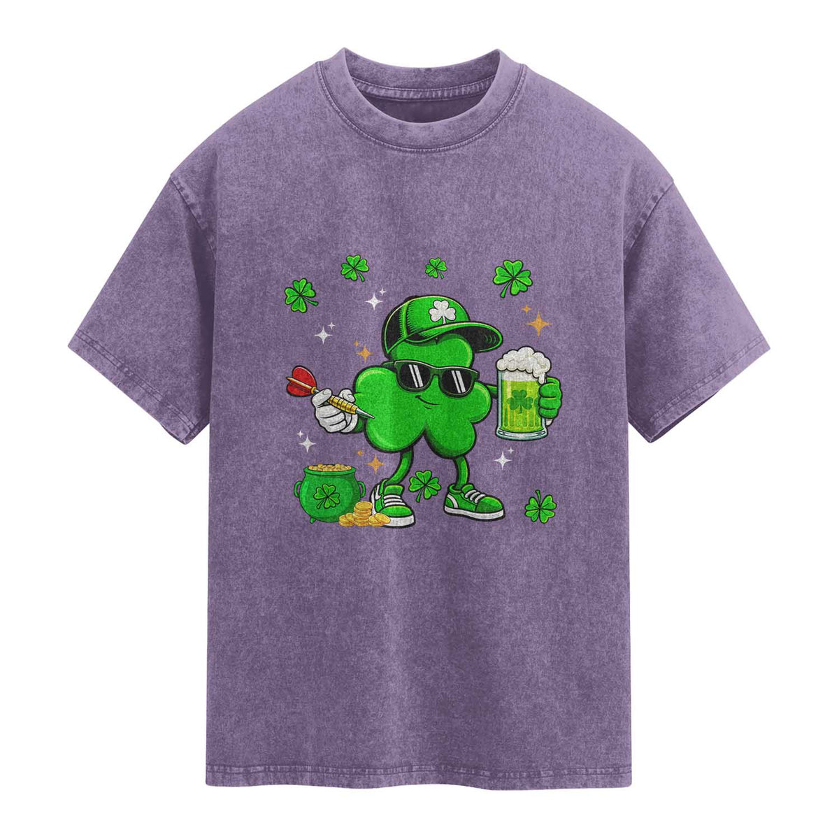 St Patricks Day Shamrock Darts And Beer Lover Gift Washed Cotton T-Shirt