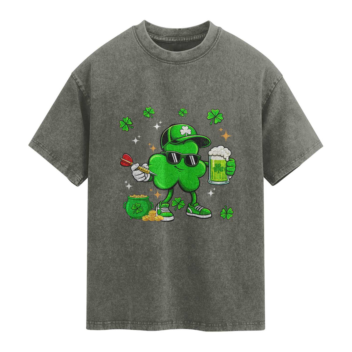 St Patricks Day Shamrock Darts And Beer Lover Gift Washed Cotton T-Shirt