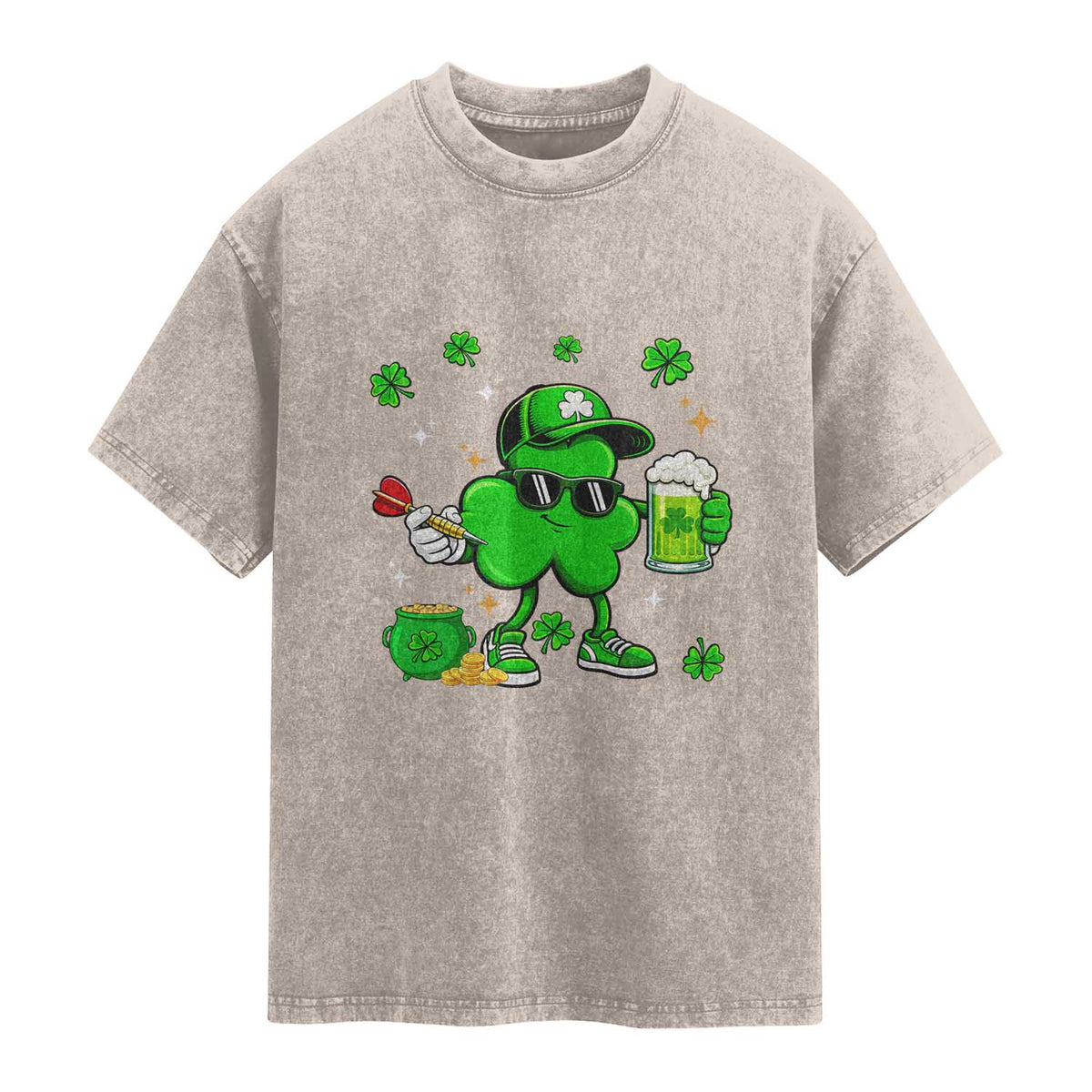 St Patricks Day Shamrock Darts And Beer Lover Gift Washed Cotton T-Shirt