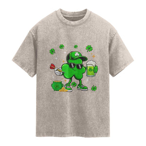 St Patricks Day Shamrock Darts And Beer Lover Gift Washed Cotton T-Shirt