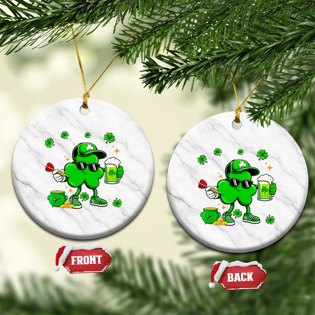 St Patricks Day Shamrock Darts And Beer Lover Gift Ceramic Ornament TS12 1pc White Marble Print Your Wear