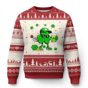St Patricks Day Shamrock Darts And Beer Lover Gift Ugly Christmas Sweater TS12 Beige Red Print Your Wear