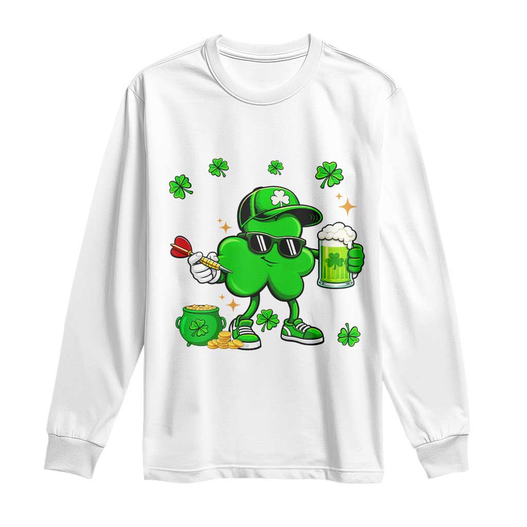 St Patricks Day Shamrock Darts And Beer Lover Gift Long Sleeve Shirt TS12 White Print Your Wear