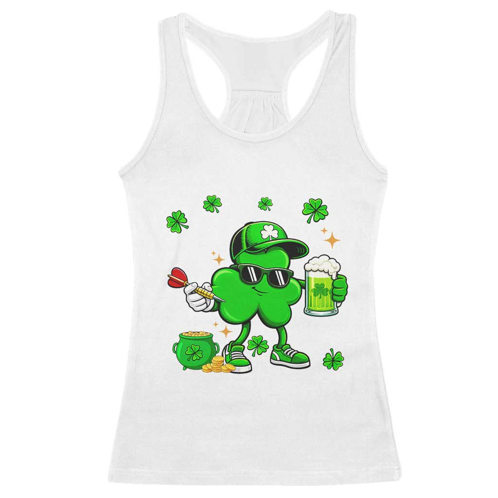 St Patricks Day Shamrock Darts And Beer Lover Gift Racerback Tank Top TS12 White Print Your Wear