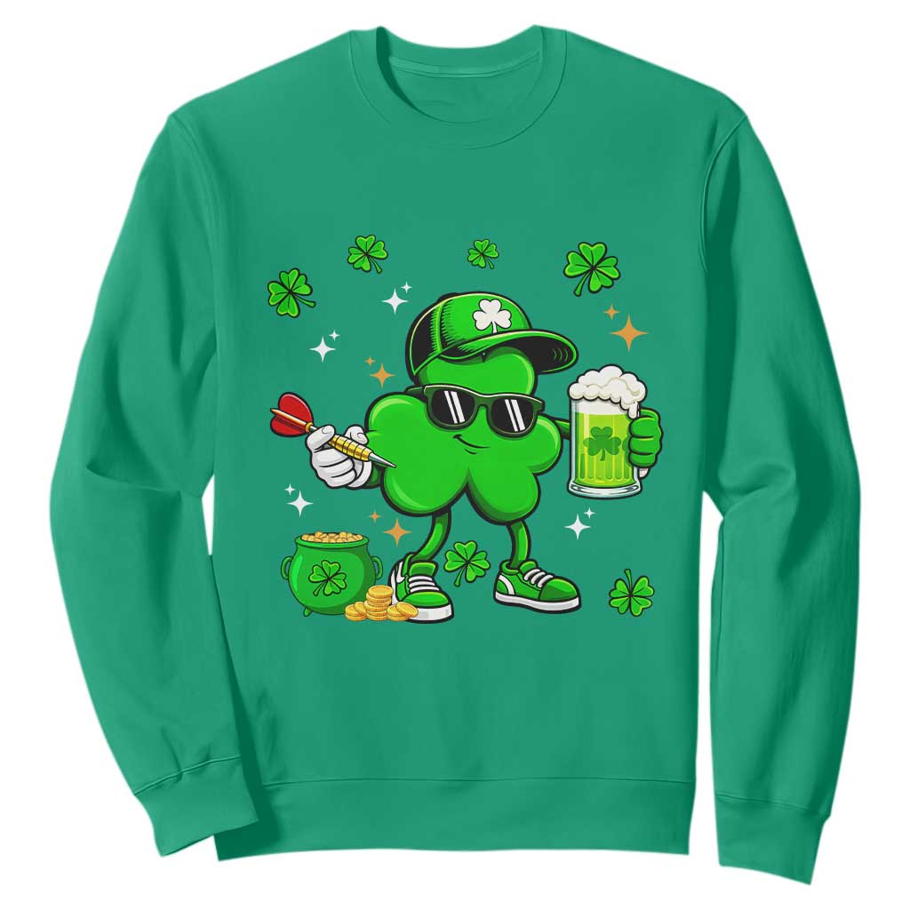 St Patricks Day Shamrock Darts And Beer Lover Gift Sweatshirt TS12 Irish Green Print Your Wear