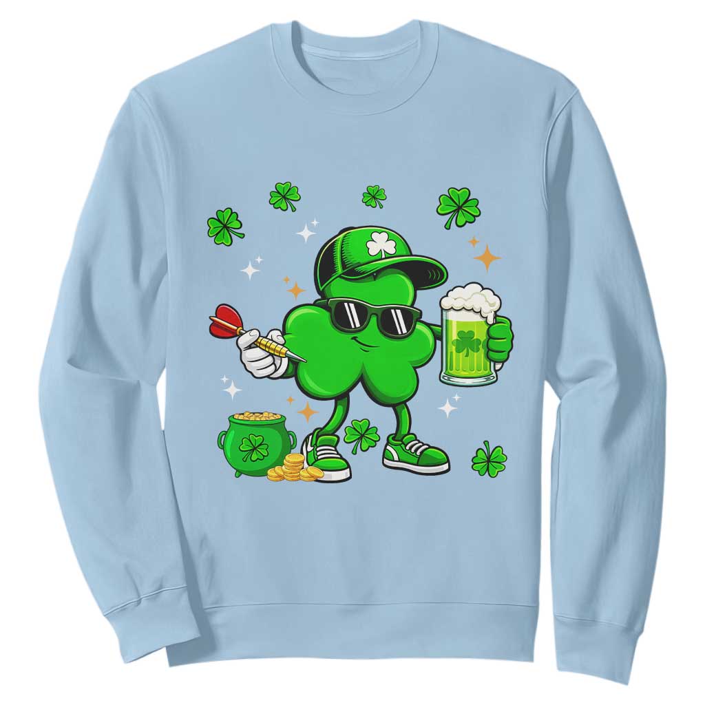 St Patricks Day Shamrock Darts And Beer Lover Gift Sweatshirt TS12 Light Blue Print Your Wear