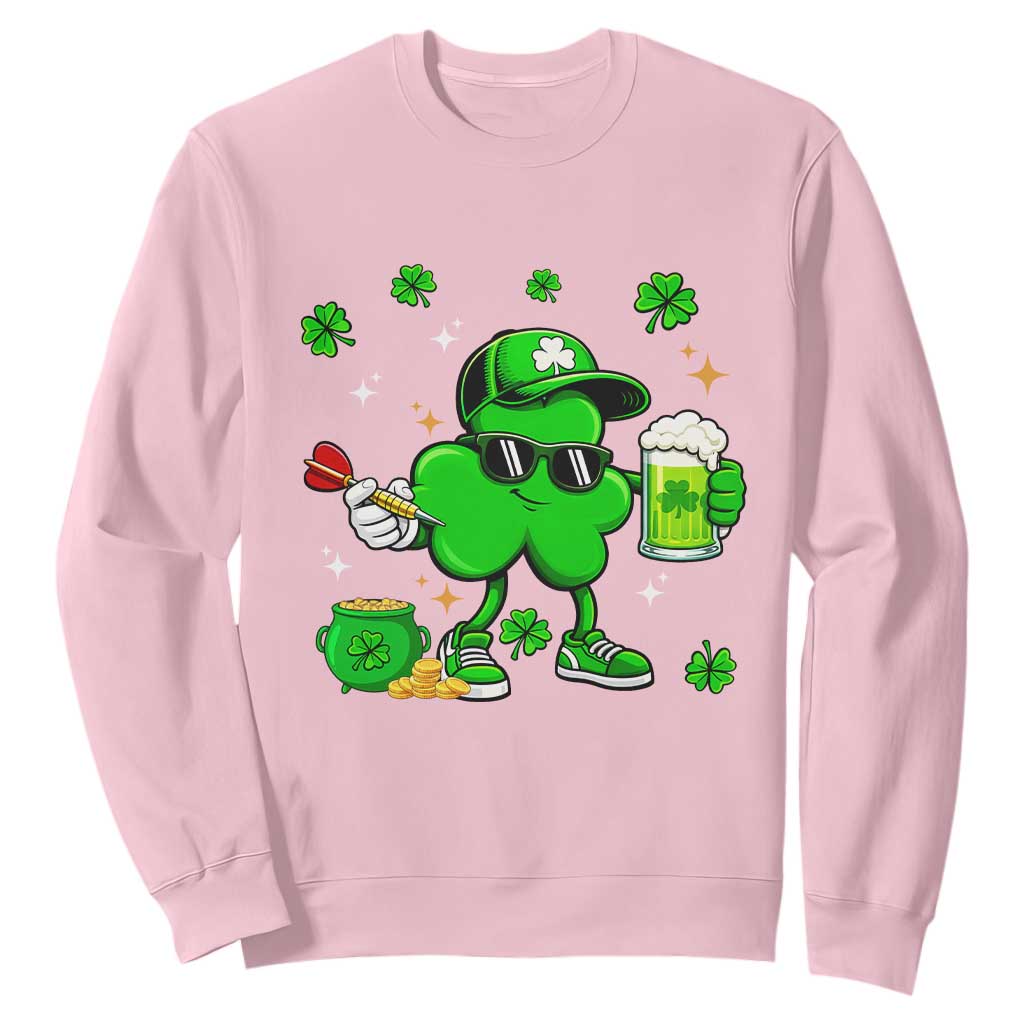 St Patricks Day Shamrock Darts And Beer Lover Gift Sweatshirt TS12 Light Pink Print Your Wear