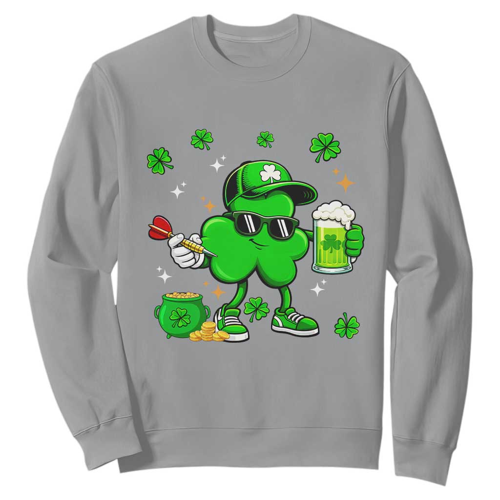 St Patricks Day Shamrock Darts And Beer Lover Gift Sweatshirt TS12 Sport Gray Print Your Wear