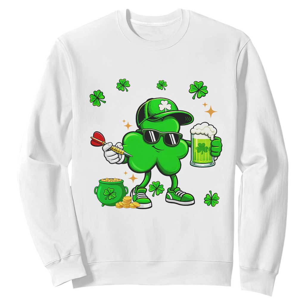St Patricks Day Shamrock Darts And Beer Lover Gift Sweatshirt TS12 White Print Your Wear