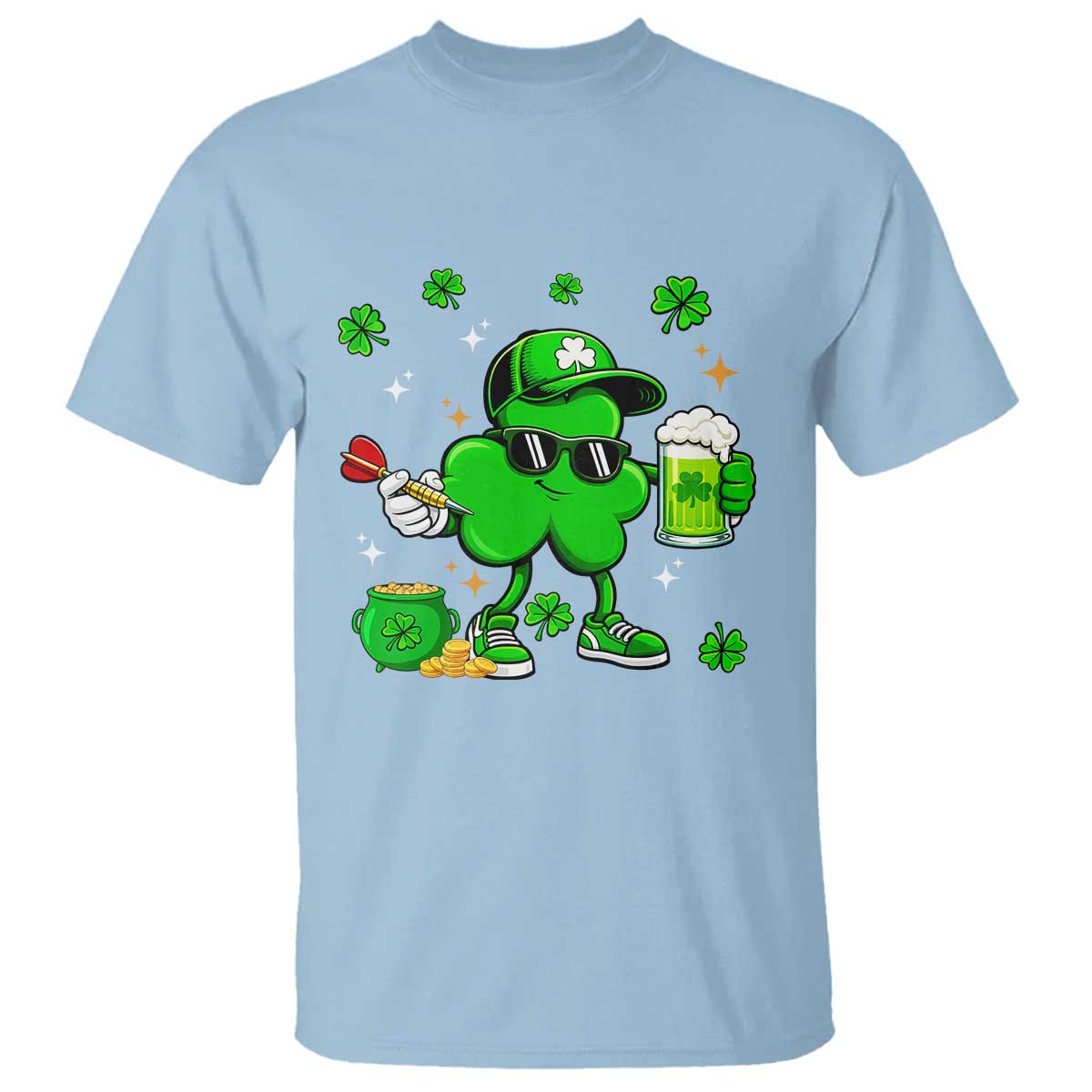 St Patricks Day Shamrock Darts And Beer Lover Gift T Shirt TS12 Light Blue Print Your Wear