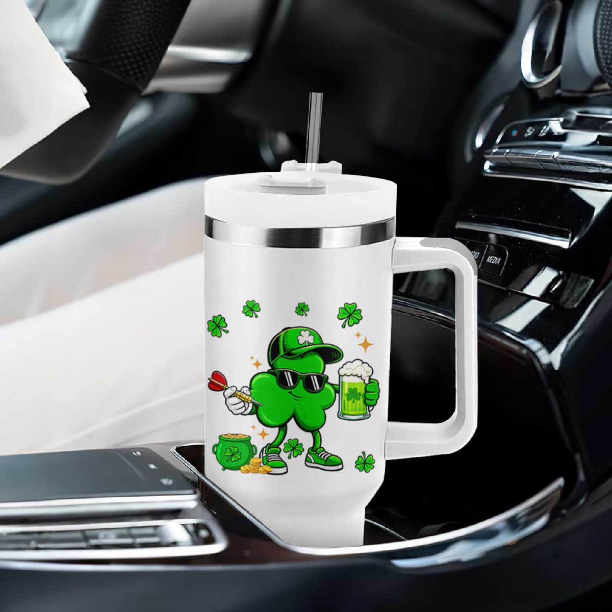 St Patricks Day Shamrock Darts And Beer Lover Gift Tumbler With Handle TS12 Print Your Wear