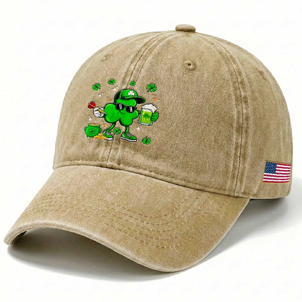 St Patricks Day Shamrock Darts And Beer Lover Gift Washed Cotton Baseball Cap TS12 Print Your Wear