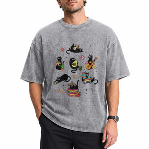 Funny Black Cat Lover Cinco De Mayo Washed Cotton T-Shirt Mexican Fiesta Gift