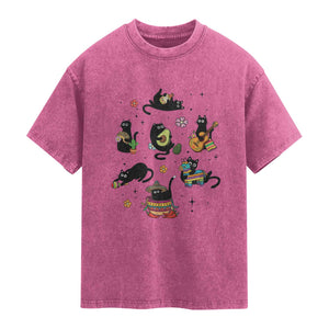 Funny Black Cat Lover Cinco De Mayo Washed Cotton T-Shirt Mexican Fiesta Gift