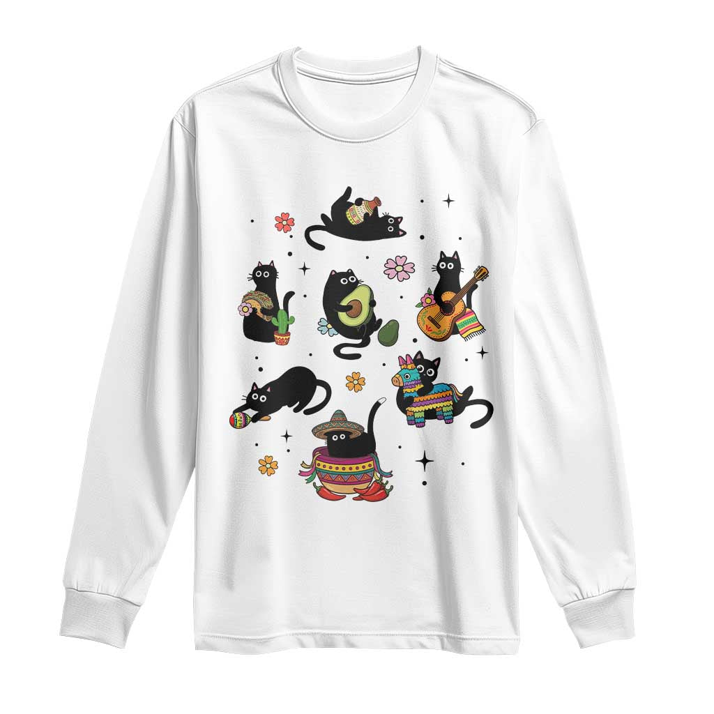 Funny Black Cat Lover Cinco De Mayo Long Sleeve Shirt Mexican Fiesta Gift TS12 White Print Your Wear