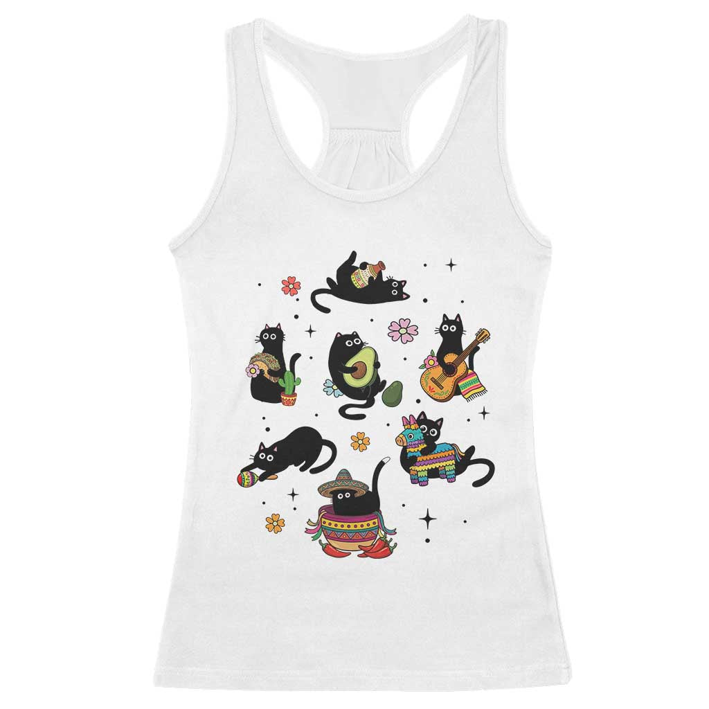 Funny Black Cat Lover Cinco De Mayo Racerback Tank Top Mexican Fiesta Gift TS12 White Print Your Wear
