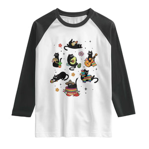 Funny Black Cat Lover Cinco De Mayo Raglan Shirt Mexican Fiesta Gift TS12 White Black Print Your Wear