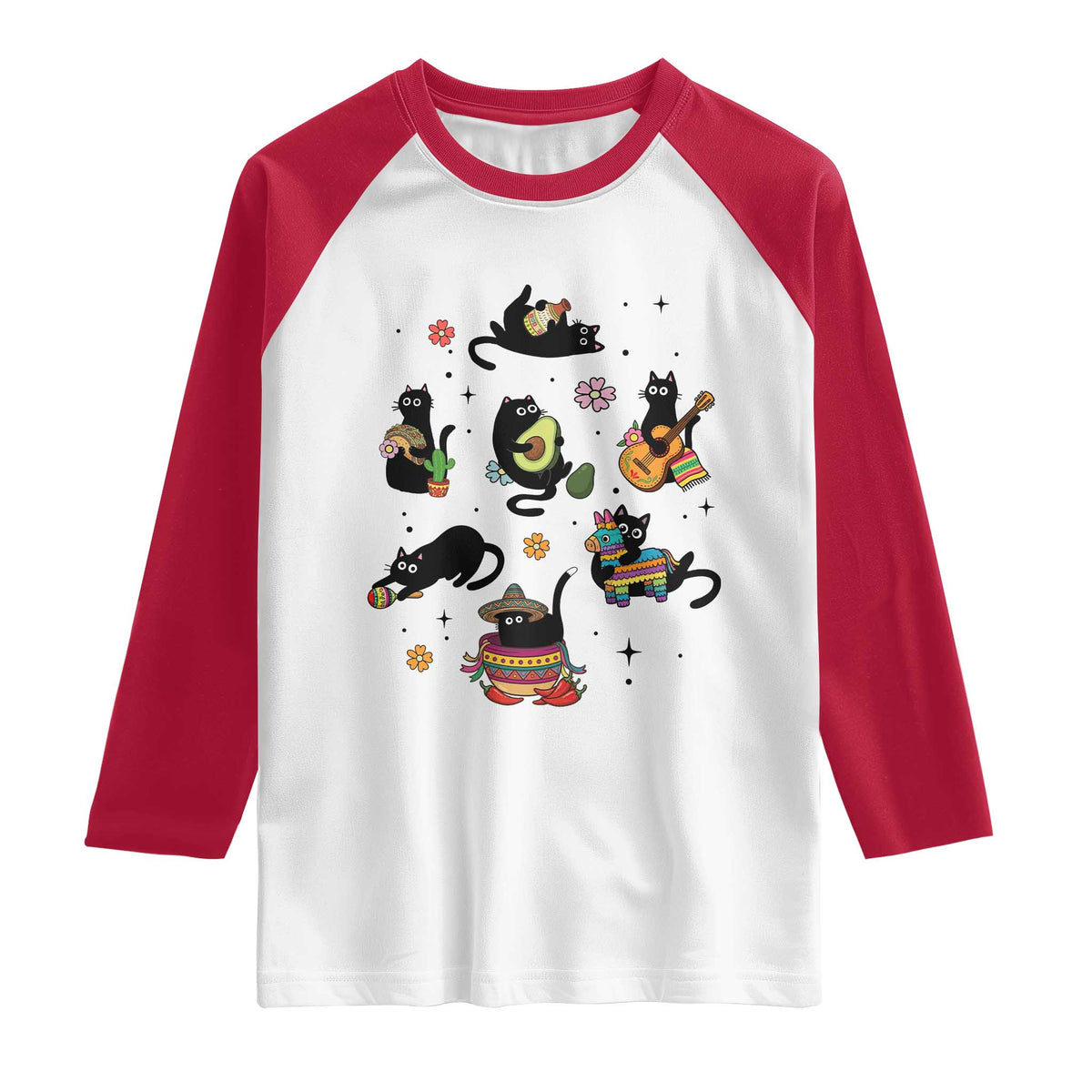 Funny Black Cat Lover Cinco De Mayo Raglan Shirt Mexican Fiesta Gift TS12 White Red Print Your Wear