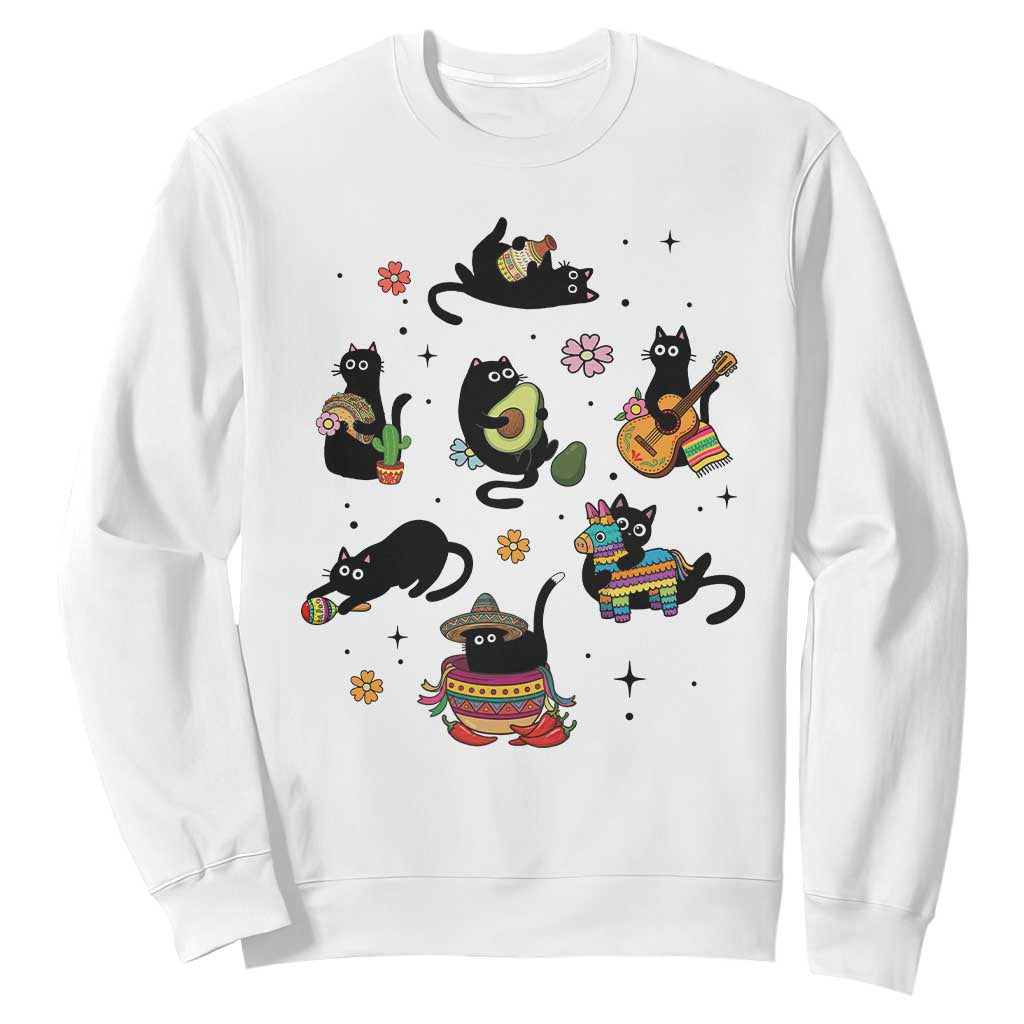 Funny Black Cat Lover Cinco De Mayo Sweatshirt Mexican Fiesta Gift TS12 White Print Your Wear