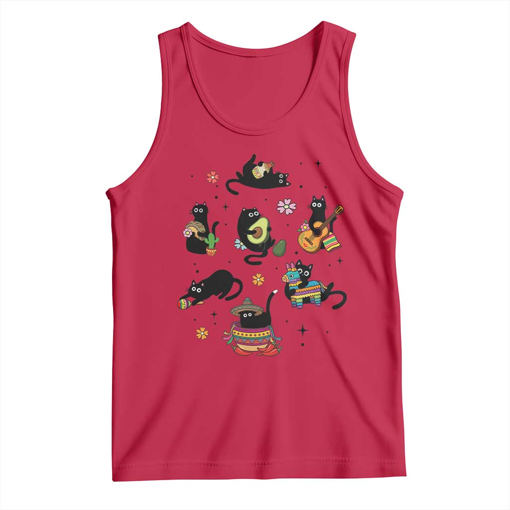 Funny Black Cat Lover Cinco De Mayo Tank Top Mexican Fiesta Gift TS12 Red Print Your Wear