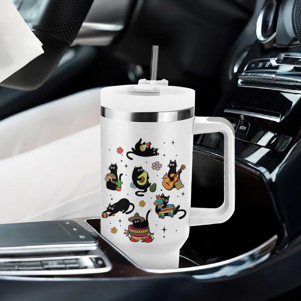 Funny Black Cat Lover Cinco De Mayo Tumbler With Handle Mexican Fiesta Gift TS12 Print Your Wear