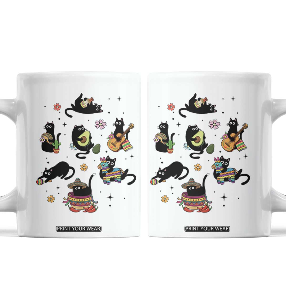 Funny Black Cat Lover Cinco De Mayo Coffee Mug Mexican Fiesta Gift TS12 White Print Your Wear