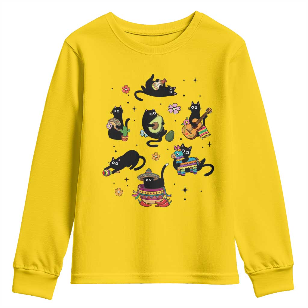 Funny Black Cat Lover Cinco De Mayo Youth Sweatshirt Mexican Fiesta Gift TS12 Daisy Print Your Wear