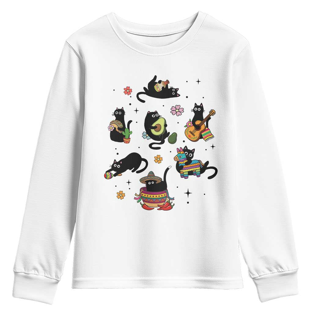 Funny Black Cat Lover Cinco De Mayo Youth Sweatshirt Mexican Fiesta Gift TS12 White Print Your Wear