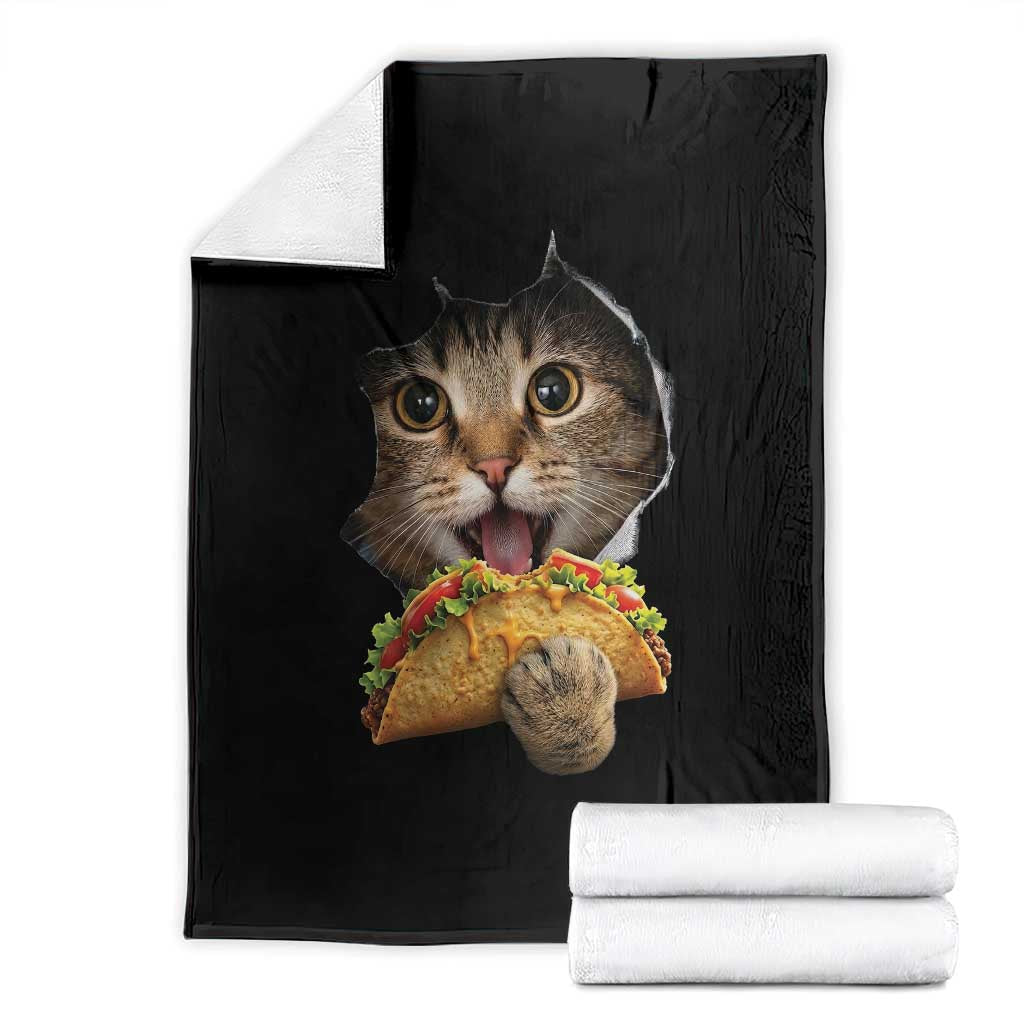 Funny Cat Eating Taco Throw Blanket Mexican Food Lover Gift TS12 Black Print Your Wear