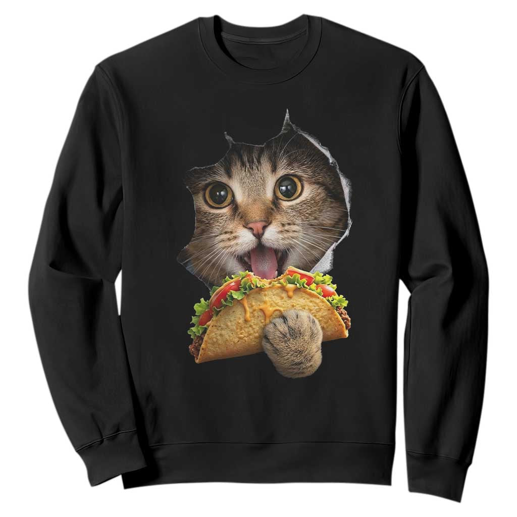 Funny Cat Eating Taco Sweatshirt Mexican Food Lover Gift TS12 Black Print Your Wear