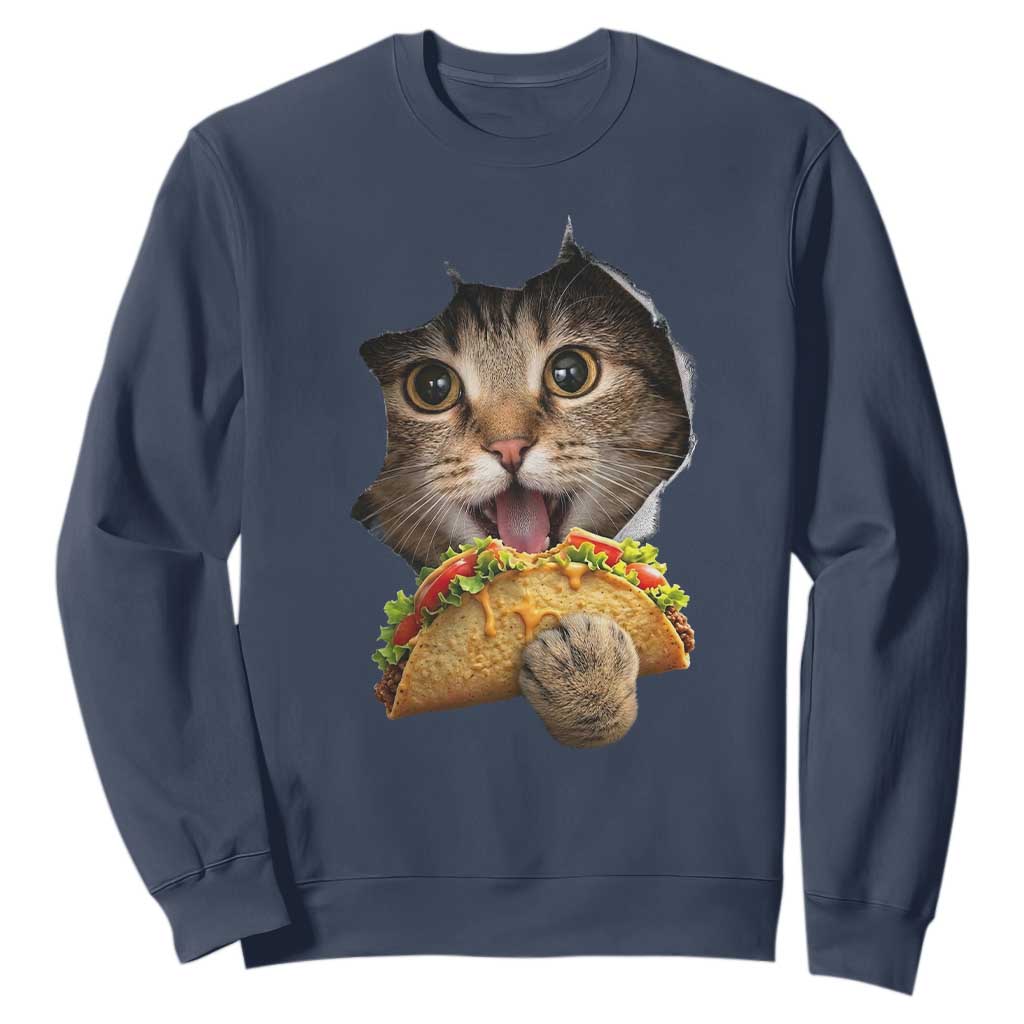 Funny Cat Eating Taco Sweatshirt Mexican Food Lover Gift TS12 Navy Print Your Wear