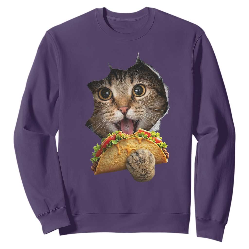Funny Cat Eating Taco Sweatshirt Mexican Food Lover Gift TS12 Purple Print Your Wear