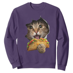 Funny Cat Eating Taco Sweatshirt Mexican Food Lover Gift TS12 Purple Print Your Wear