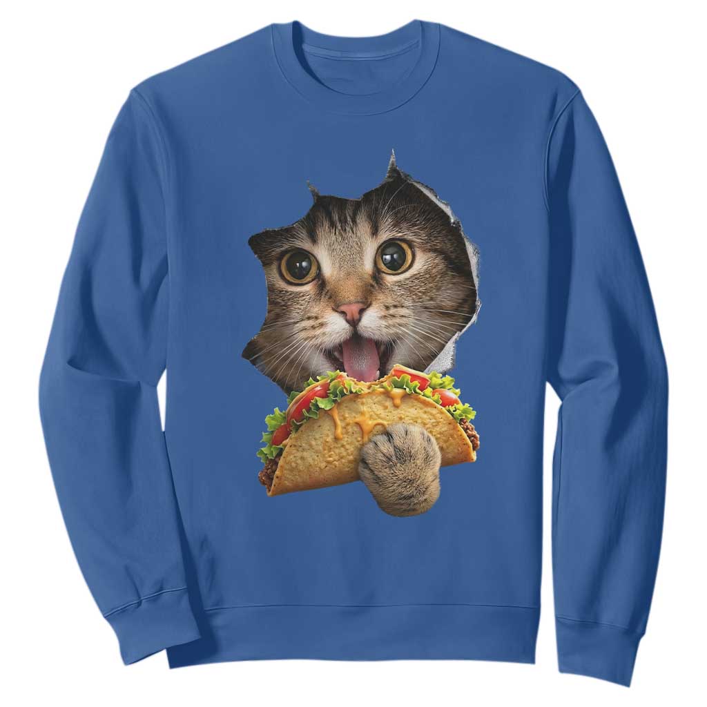 Funny Cat Eating Taco Sweatshirt Mexican Food Lover Gift TS12 Royal Blue Print Your Wear