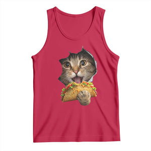 Funny Cat Eating Taco Tank Top Mexican Food Lover Gift TS12 Red Print Your Wear