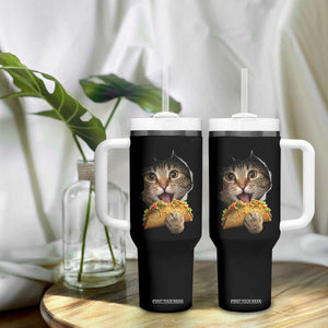 Funny Cat Eating Taco Tumbler With Handle Mexican Food Lover Gift TS12 Print Your Wear