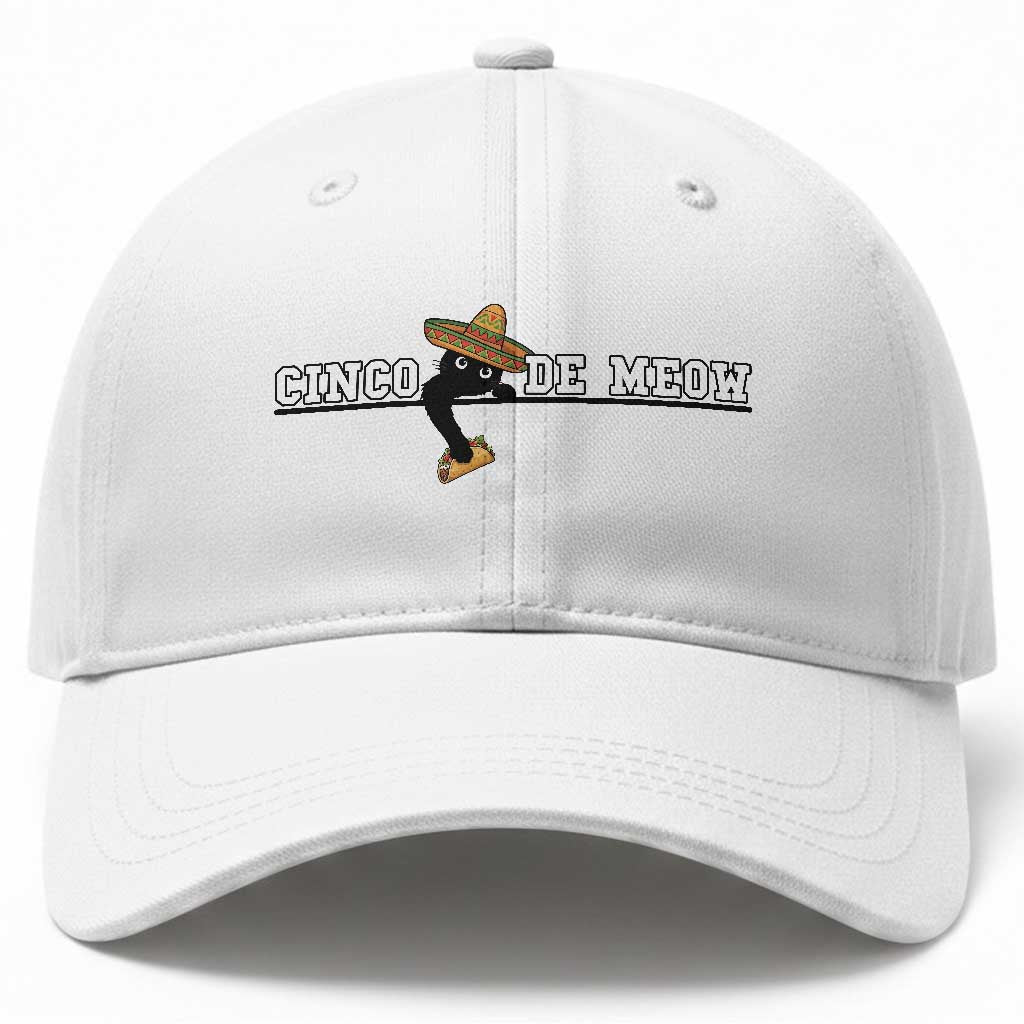 Funny Cinco De Meow Baseball Cap Cute Black Cat Eating Taco TS12 Print Your Wear