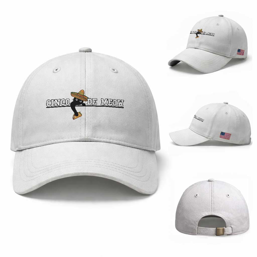Funny Cinco De Meow Baseball Cap Cute Black Cat Eating Taco TS12 Baseball Cap Universal Fit White Print Your Wear