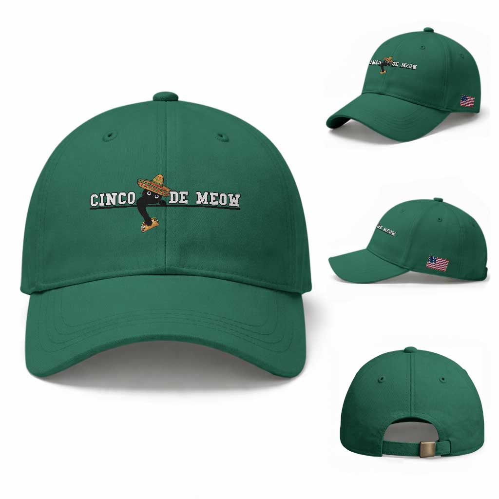 Funny Cinco De Meow Baseball Cap Cute Black Cat Eating Taco TS12 Baseball Cap Universal Fit Irish Green Print Your Wear