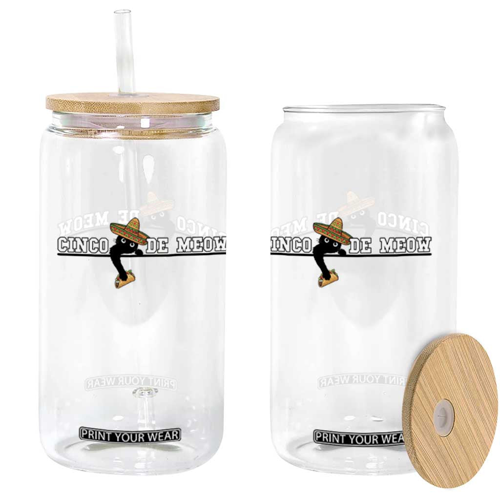 Funny Cinco De Meow Glass Can Cute Black Cat Eating Taco TS12 Print Your Wear