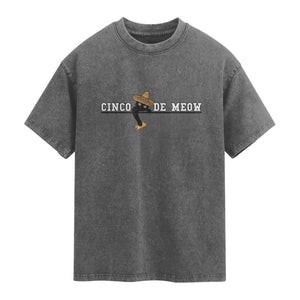 Funny Cinco De Meow Washed Cotton T-Shirt Cute Black Cat Eating Taco