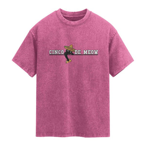Funny Cinco De Meow Washed Cotton T-Shirt Cute Black Cat Eating Taco