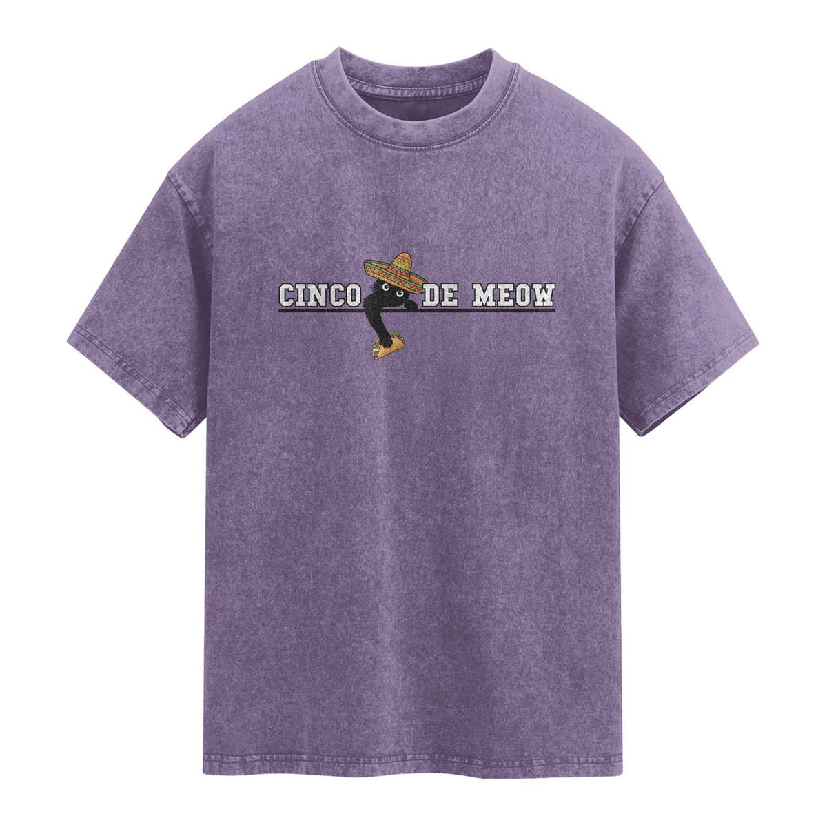 Funny Cinco De Meow Washed Cotton T-Shirt Cute Black Cat Eating Taco