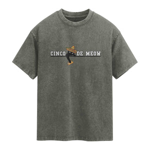 Funny Cinco De Meow Washed Cotton T-Shirt Cute Black Cat Eating Taco