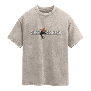 Funny Cinco De Meow Washed Cotton T-Shirt Cute Black Cat Eating Taco