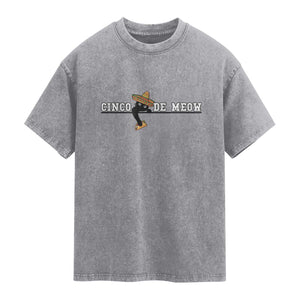 Funny Cinco De Meow Washed Cotton T-Shirt Cute Black Cat Eating Taco