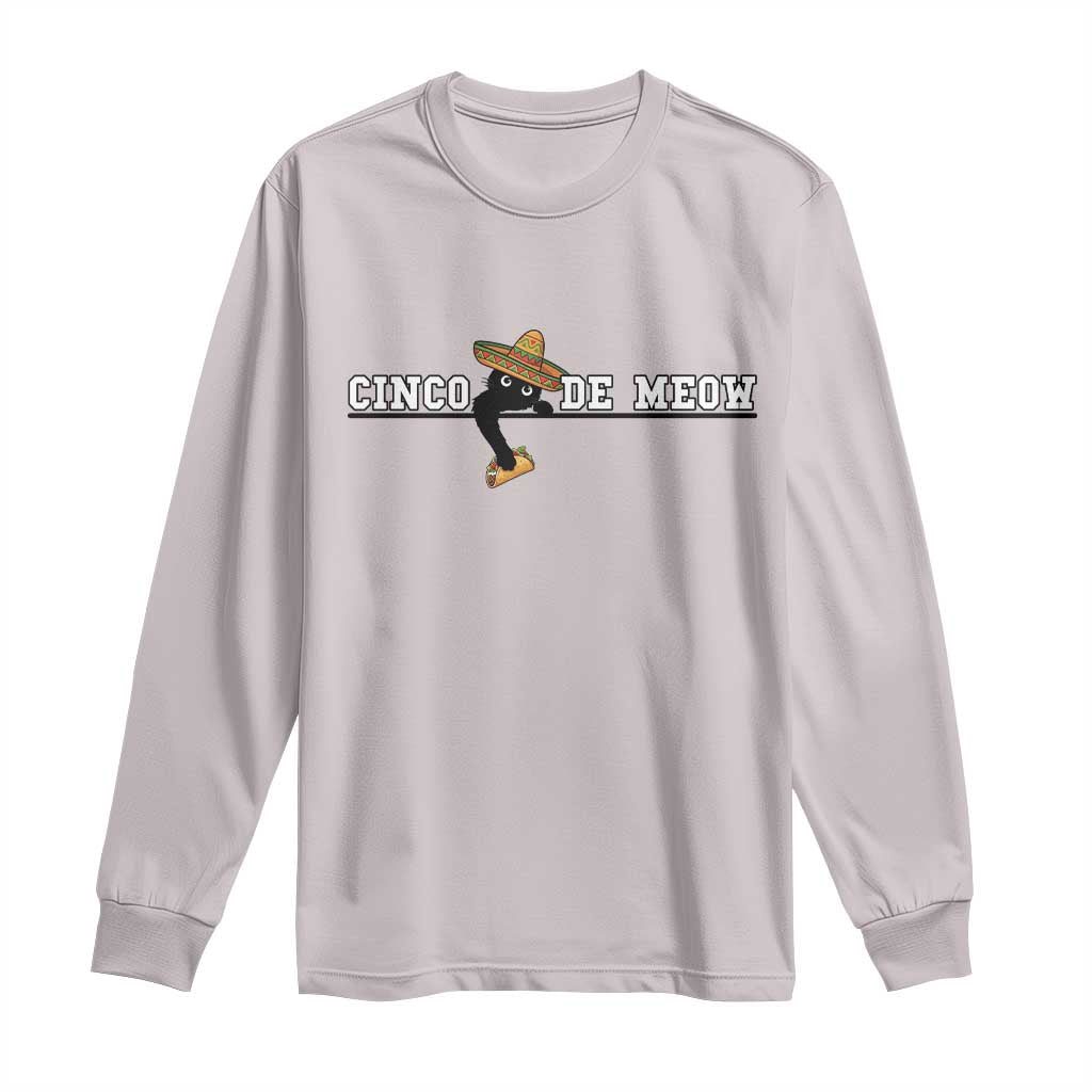 Funny Cinco De Meow Long Sleeve Shirt Cute Black Cat Eating Taco TS12 Ice Gray Print Your Wear