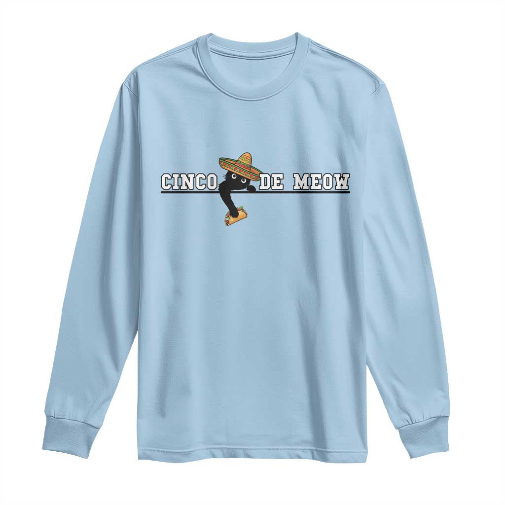Funny Cinco De Meow Long Sleeve Shirt Cute Black Cat Eating Taco TS12 Light Blue Print Your Wear