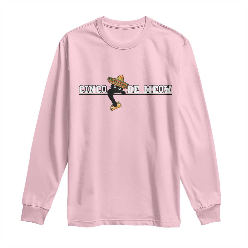 Funny Cinco De Meow Long Sleeve Shirt Cute Black Cat Eating Taco TS12 Light Pink Print Your Wear
